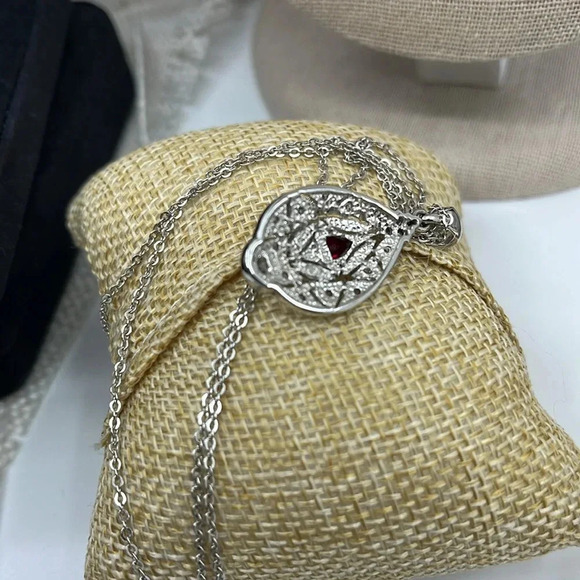 Vintage QVC Diamonique Garnet Necklace - Sterling Silver 925 - Picture 15 of 17